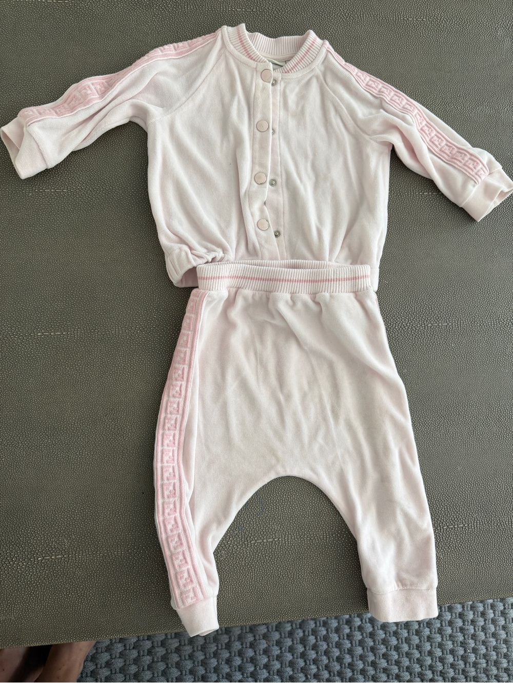 Fendi Baby Pink Two-Piece Bodysuit Set with Logo Tape